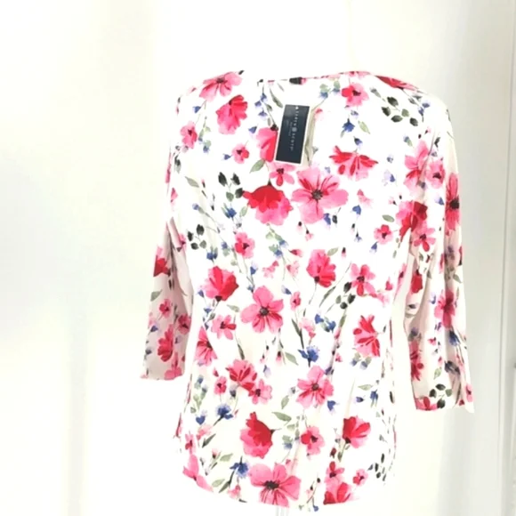 Karen Scott 3/4 Sleeve Floral Pink Top - Picture 2 of 6